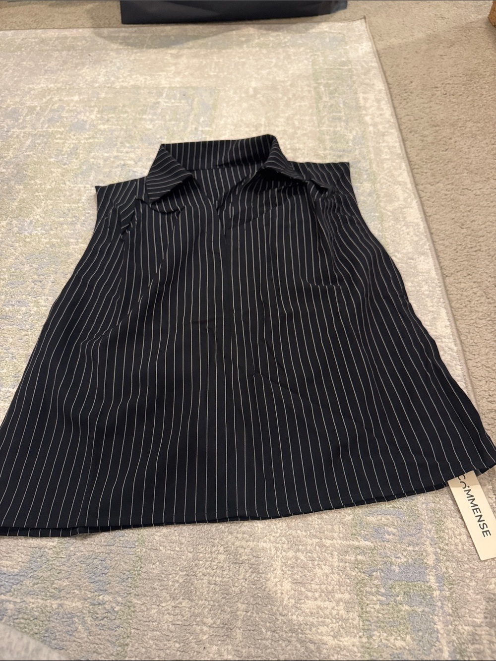 Sleeveless Pinstripe Top - Navy